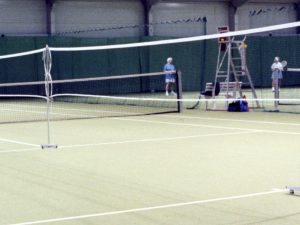 Badmintonnet, nylon met band en nylon spanlijn